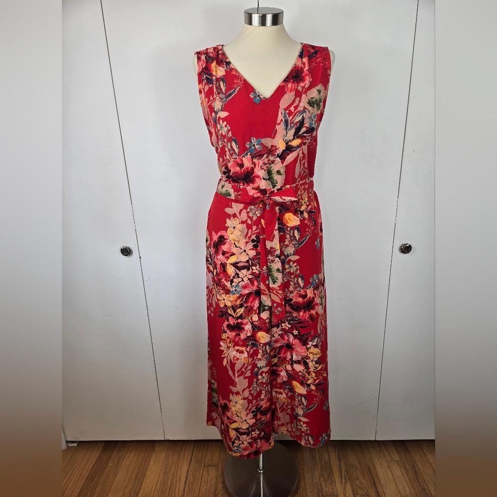 Beige by eci Red Floral Jumpsuit